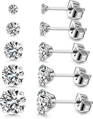 Ohrringe Silber 925 für Damen und Herren Ohrstecker Silber mit 5A+ Rundschliff Cubic Zirkonia Kristall in verschiedenen Größen aus Sterling Silber - 1 Paar(3mm)