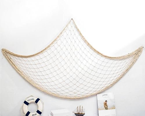 Kiuiom Fischernetz Deko,Mediterranen Stil,Fischernetz,Wandbehänge,Fischerei Dekorative,Maritime Deko für Zuhause Wohnzimmer Wandbehänge Fotografie Bar Party Wohnzimmer Wand Deko Circa (Off-Weiß)