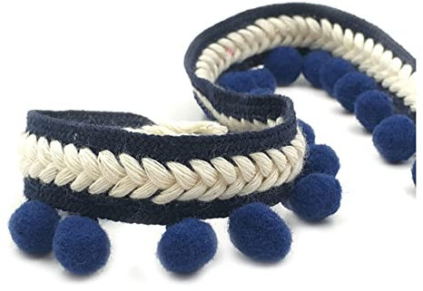 SHTGOI Pomponborte Bommelborte 5 Yards 12mm Pompon Borte zum Nähen Pom Poms Fransenborte Pompons Quaste Spitze Bommelband für DIY Basteln Kostüme Kleidung Vorhang Nähen Dekoration Dunkelblau