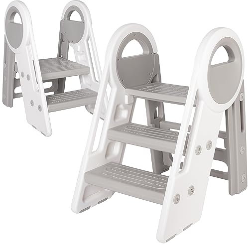 ONVAYA® Faltbarer Tritthocker für Kinder | Kindertritt für Waschbecken | Robuster und platzsparender Badhocker | Höhenverstellbar | Traglast bis 75kg | Küchentritt | Toilettenhocker