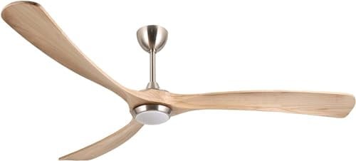 Ovlaim 183cm Siglo Medio Moderno Ventilador de Techo de Madera, Mute DC Motor de alto flujo de aire grandes ventiladores de techo inteligente con luces y mando a distancia, Madera Natural & Plata