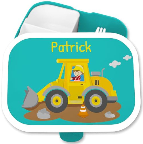 Brotdose Kinder Campus für Mepal - Baustellenfahrzeug Bagger Radlader - 750 ml - Türkis - kindergarten vesperdose jausenbox junge baustellenfahrzeuge lunchbox brotzeitbox fächern baufahrzeuge
