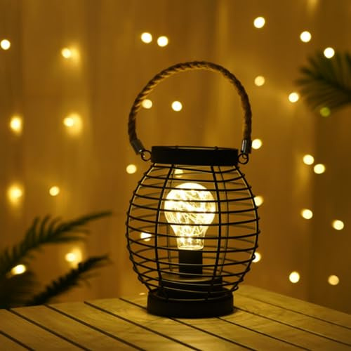 Tuzsocr Vintage Tischlampe kabellos, Käfigstil, batteriebetrieben, Stil 5 | Warmes LED-Licht sorgt für gemütliche Atmosphäre, flexibel nutzbar auf Nachttisch, Esstisch oder im Garten