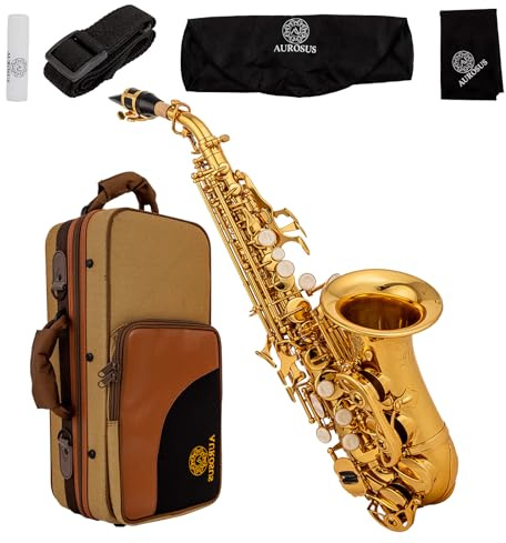 AUROSUS SB-G5 gebogenes Sopranino-Saxophon, gelber Messingkörper und Tasten, Goldlackierung, niedriges Bb - High F# (Gold)