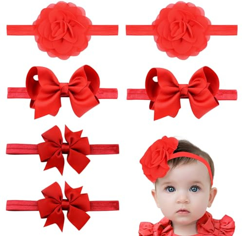EUPSIIU 6 Stück Baby Haarspangen Mädchen Haarschleife Rote Schleife Stirnband Clip Haarspangen für Cosplay Party Cheer Weihnachten Geburtstagsfeier Baby Kleinkinder Kinde(Rot)