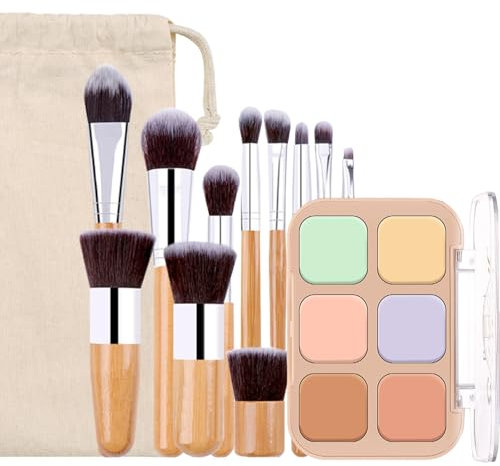 Holzsammlung 6 Colori di Palette Correttore Contour, Fondotinta Correttore in Crema Cosmetici Personalizzati per Correzione Imperfezioni Lunga Durata Effetto Opaco sul Viso + 11 Pennelli Essenziali