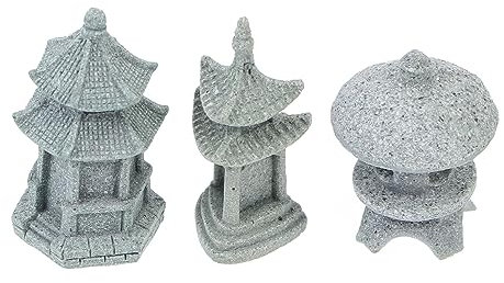 Sosoport 3 Pièces Statue De Pagode Chinoise Miniature Sculpture en Grès Jardin Pagode Asiatique Lanterne Figurines pour Jardin Zen Pot De Plante Cour Rocaille Micro Paysage Bonsaï