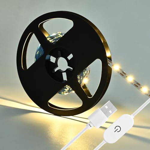 Homcoice USB LED Streifenlicht (3M warmweiß) 5V Lichtband LED Selbstklebend mit Touch-Schalter stufenloses Dimmen, Küchenschrank Hintergrund Innenbereich DIY-Beleuchtung weiche LED-Bandlichter