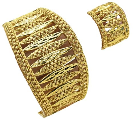 Vsadsau Dubai Armreifen mit Ring, 24 Karat vergoldet, nigerianischer Hochzeit, Brautschmuck, arabischer Schmuck, One Size, Kupfer, Ohne Edelstein