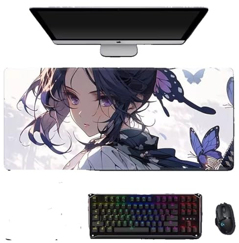 NIRBO Demon Slayer Gaming Mouse Mat Pad- Professional XXL PC Desk Pad- Keyboard & Mouse Accessory,Extended Non-Slip Rubber Mousepad (Kochou Shinobu, 800 * 300 * 3mm)