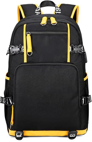 CUURODY Herren Rucksack Groß Jungen Schulrucksack mit Exquisitem Aufdruck 15.6 Zoll Laptop Daypack Wasserdicht Oxford-Stoff Lässig Campus Reise Tagesrucksack Schwarz