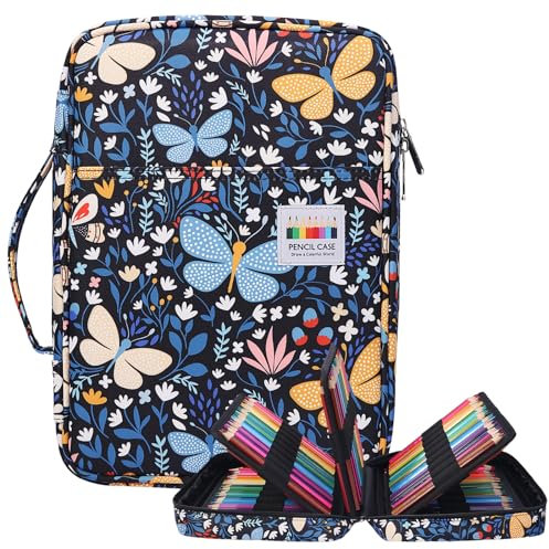 OVAKIA Große Kapazität Federmäppchen für 220 Bleistift wasserdichte Federtaschen Buntstifte Beutel Stiftemappe für Schule Büro Mädchen Jungen Einschulung Schulanfang (Butterfly)