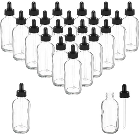PATIKIL 120ml Glass Dropper Bottle, 24Pcs Leakproof Essential Oils Sample Liquid Perfume Container with Eye Dropper for Storage Home Travel, Clear