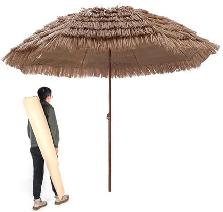 Parapluie de paille Tilki inclinable 200 cm, 300 cm Hawaii Hula parasol de plage portable, protection UV parasol de jardin rond (Color : Wood color, Size : 160cm/5ft)