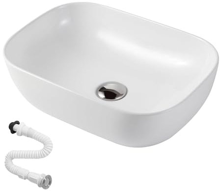 MAGIC SELECT Lavabo in Ceramica, Lavabo da Appoggio Bianco, Lavabo Sospeso Bagno Antimacchia, Facile da Pulire con Attacchi Standard. Ideale per Cucina o Bagno. (50x38x14 CM)