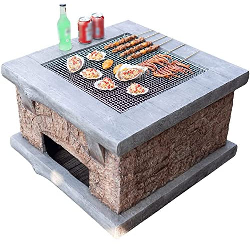 Outdoor Heater Fire Pit Table Outdoor Set Terrace Camping Brazier Cast Iron Party Barbecue Table with Table Cover Handle Patio Garden Backyard Firepit