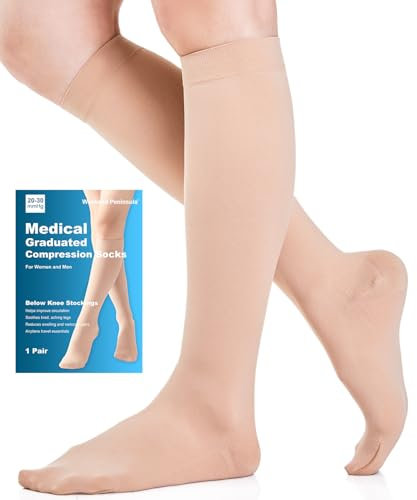 Medizinische Kompressionsstrümpfe Damen & Herren 20-30 mmHg Klasse 2, Größe S-4XL, Abgestufte Unterstützung Kompressionssocken Stützstrümpfe für Krampfadern Ödeme Flug (Beige, XXL)