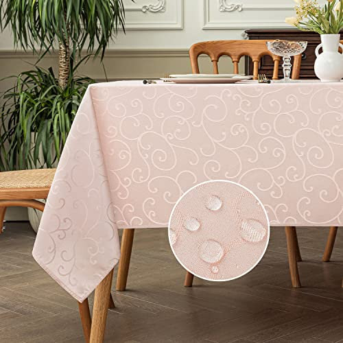 Romanstile rosa Tischdecke abwaschbar 140x240 cm rechteckige Tischdecken Tischtuch Tafeldecke Table Cloth wasserabweisend für Esstisch,Weihnachten,Outdoor,Garten,Geburtstag,Feste,Hochzeiten,Party