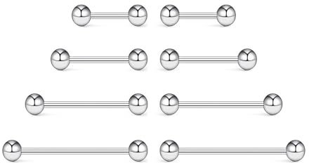 NewkeepsR Stahl 4 Paar 0,8mm Chirurgenstahl mit Außengewinde Zungenring Nippel Langhantel Bar Body Piercing 6mm 8mm 10mm 12mm