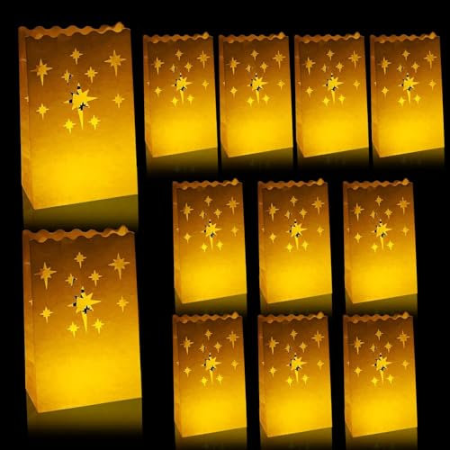 12 Stück Papier Lichttüten weiße Lichtertüten Papier Lichttüten Weihnachten Kerzentüten Lichtertüten Candle Bags für Dekoration, Geburtstag, Weihnachten, Straßenfest, Hochzeit