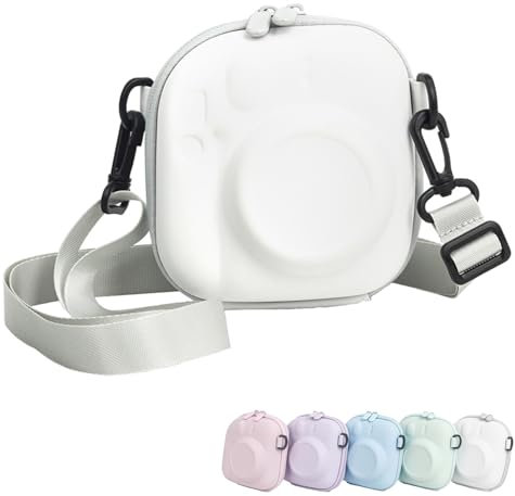 HIYQIN Funda Duro para Cámara Compatible con Cámara Instantánea Fujifilm Instax Mini 12/11/9/8/90/99/40, para Instax Mini Bolsa de Transporte con Correa para el Hombro - Blanco