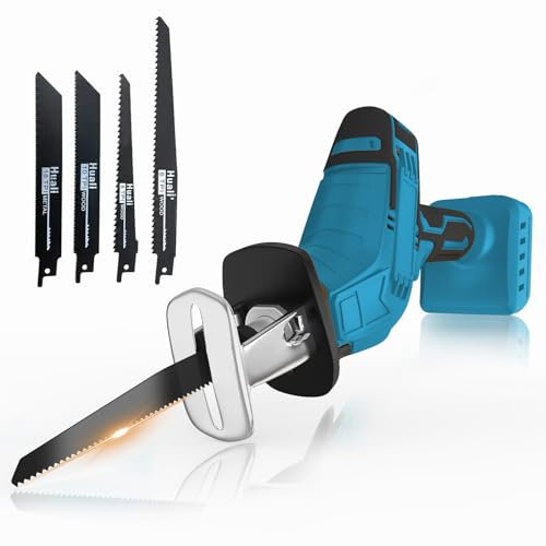 Akku Säbelsäge 18V, Ersatz für Makita 18V BL1850, Variabler Drehzahl von 0-3000 RPM, mit 4 Sägeblätter, für Metall, Holz, PVC-Rohre, Baumschnitt (Ohne Akku)