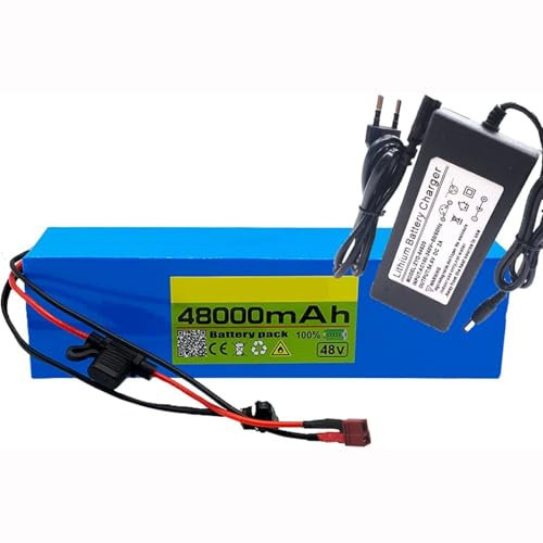 MGHRUE 48V 48Ah 13S3P Batterie Lithiumbatterie 48000Mah Elektrofahrrad Moped/Elektro/Li Ionen Akkupack Mit Ladegerät Hochleistungsbatterie Wiederaufladbarer Lithiumakkupack,XT60