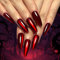 30pcs Red Cat Eye False Nails - Long Almond Press On, Bloody Red Fake Stick On, Removable Glue On Acrylic Tips - Halloween Nail Art Accessories Gifts for Women