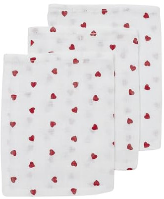 Meyco Baby Sweet Heart White/Red Waschhandschuhe musselin 20x17cm - 3-Pack