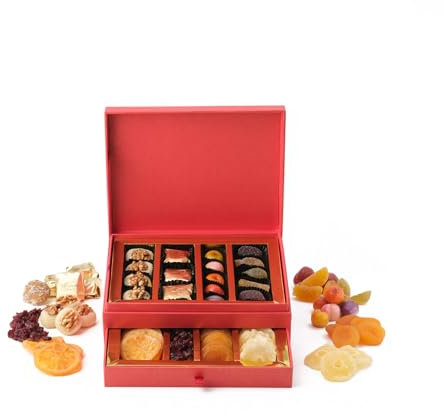 Walnut Tree – Two Drawers of Gourmet Edible Jewels – Hand Packed – Gift Box with Marzipan, Fruit Jellies, Marron Glace, and Dried Fruits – Luxury Gift Selection, Birthday, Anniversary
