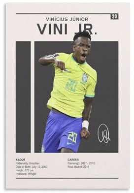 Vinicius Junior Brasilien Poster, Vini Jr Poster, Sportbüro-Kunst, Fußballposter, Fußballkunst-Poster, Leinwand-Poster, Wandkunst, Dekordruck, Gemälde für Wohnzimmer, Schlafzimmer, Dekoration, 40,6 x