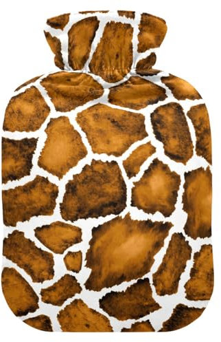 Wärmflasche mit Bezug, Giraffen-Druck, 1 l, auslaufsicher, Wärmbeutel für Handfußwärmer, Nacken, Schulter, Rücken, Muskelschmerzlinderung, Kältekompresse