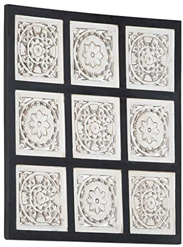 Matériaux de construction, panneau mural sculpté à la main, panneau MDF 60 x 60 x 1,5 cm, noir et blanc