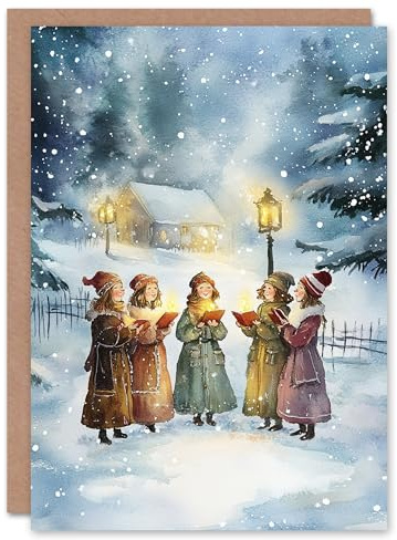 Artery8 Carol Singers Winter Snowy Countryside Blank For Him Or Her Art Xmas Festive Christmas Card
