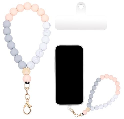 Marble Silicone Beaded Phone Wrist Strap - Hands-Free Cell Phone Wristlet with Tether Tab