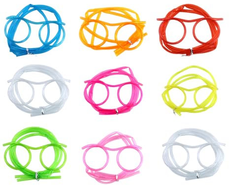 9 pièces pailles bouclées, pailles drôles, pailles réutilisables, pailles en plastique pour les enfants, accessoires de fête (Multicolore)