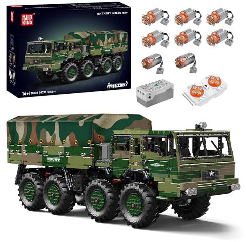 Mould King 20039 Technik LKW, Ferngesteuert High-Tech T813 Geländelastwagen mit 8 Motor, 4733 Teile Militär-LKW Modell Groß Transportfahrzeug Klemmbausteine Bausatz