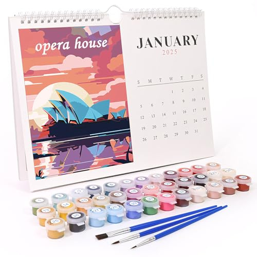 Wandkalender 2025, Malen Nach Zahlen Kalender 2025 Wandkalender Tier Diamant Malerei,Kalender 2025 Selbst Gestalten,Bastelkalender 2025 mit Pinsels Und Acrylfarbe für Geschenke und Home Haus Deko (A)