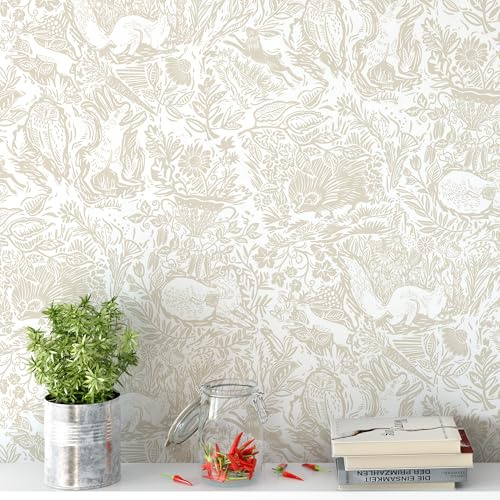 Peel and Stick Wallpaper for Home Decoration Kitchen Vintage Fox and Hare Wallpaper Removable Vinyl Self Adhesive Shelf Paper & Drawer Liner Roll House, Workshop & Office 17.3 x 394 L5249-10