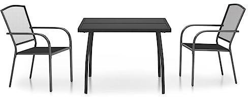 Willood 3 TLG. Garten Essgruppe Gartenmöbel Set Sitzgruppe für Garten Terrasse Anthrazit Stahl 100 cm Tischlänge