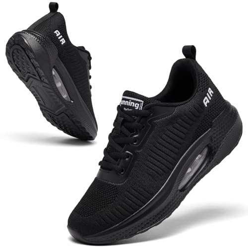 Trainers for Women Black Running Shoes Ladies Arch Support Memory Foam Plantar Fasciitis Orthopedic Shoes Air Cushion Athletic Gym Sneakers All Black UK 5