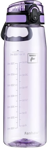 Fanhaw 1L Tritan Water Bottle with Chug Lid - Clear, BPA-Free, Lightweight, Wide Mouth, Leak-Proof, Perfect for Gym, Travel, School, Office, and Sports (Amethyst)