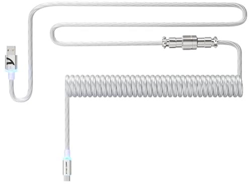 ATTACK SHARK C01Ultra Cavo a Spirale per Tastiera con Backlit RGB-Clear | Cavo USB C a 8KHZ per Tastiera Meccanica, Type-C a USB-A, TPU Coiled Aviator Cable con Connettore Aviazione 4-Pin, 56.5In