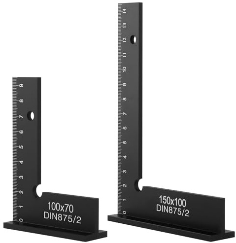 Schlosserwinkel Set, 2 Stück 90°-Anschlagwinkel, Zimmermannswinkel mit cm-Skala, Metallwinkelsatz, rechtwinkliges Werkzeug für präzises Arbeiten, Maße 100x70 mm und 150 x 100 mm
