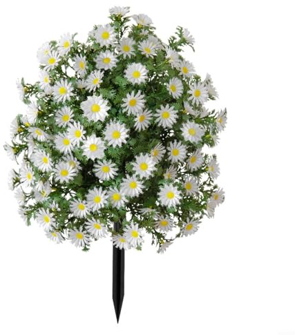 CNANRNANC Estacas artificiales de crisantemo para exteriores, decoración de jardín, planta de margarita blanca con estaca resistente para patio y césped, 50 cm