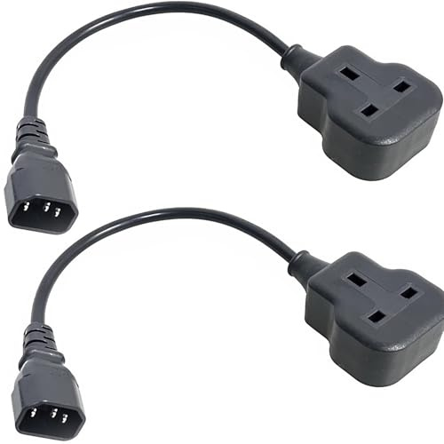 MejaRizon 2Pack IEC Cable, C14 to UK Plug, IEC C14 Male Plug to UK Extension Lead Socket, 0.37m Power Cable, CE/UKCA certified, Compliant with BS-1363/A British Standard