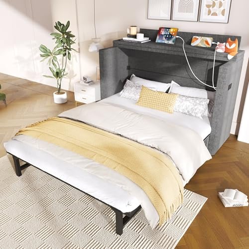 Lcoho Schrankbett, 140 x 200, Mit Einer Schublade,Mobiles Schrankbett mit Ablagefach am Bett, Umbaubares Plattformbett, Ohne Matratze,Leinen, (Grau)
