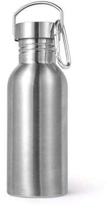 Volhoply 600ml Uninsulated Single Walled Water Bottle, Stainless Steel Reusable Water Bottles with Handle & Carabiner, BPA Free 18/8 304 Sports Water Bottles for Camping Hiking Biking（Silver,1）