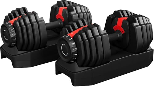 Yaheetech Verstellbare Hantel, 15 Stufen aus Stahl, 2,5 – 24 kg, sofortige Anpassung, Doppelverriegelungssystem, rutschfest, für Fitnessstudio, Zuhause, Büro