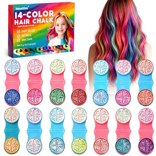 14 Farben Haarkreide Set, Auswaschbare Farben Haarkreide, Tragbare Nicht Klebrige Temporäre, DIY-Haarfarbe, für Karneval, Cosplay, Geburtstag(Perlmuttfarbe + Fluoreszierend)